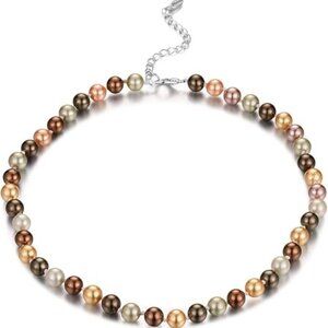13-8mm Brown Beaded Strand Pearl Choker Necklace